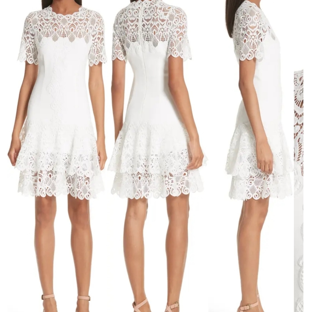 NWT$895 Jonathan Simkhai Mixed Lace Mini Tee Dress